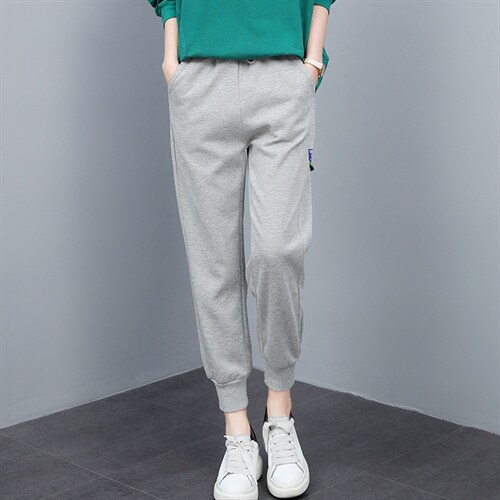 2021春季新款尚新抽绳贴标装饰针织休闲裤，女装休闲裤，叶笙衣