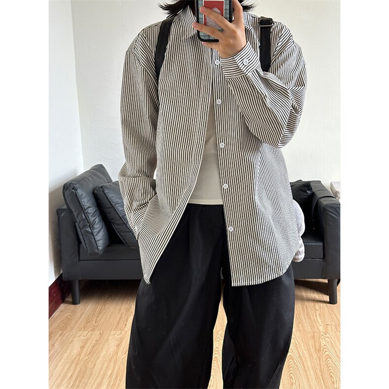 现货文艺牛仔条纹衬衫设计感潮牌长袖衬衣宽松休闲外套CS017-P30,男装衬衫,星座301C-5