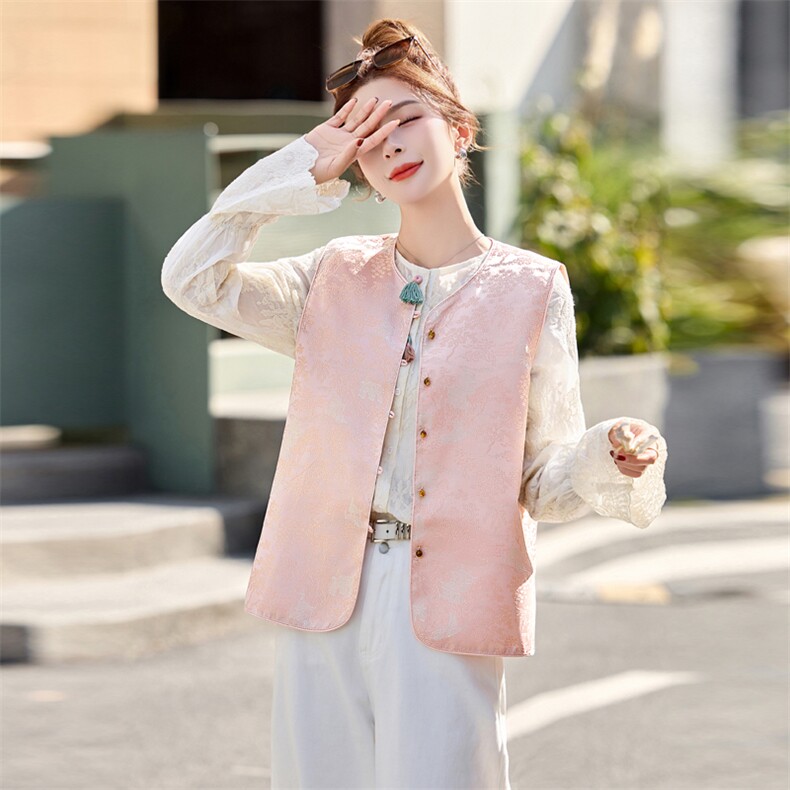 温柔气质国风一整套上衣2025春新款新中式刺绣马甲蕾丝衬衫两件套，女装套装/套裙，辉煌依升