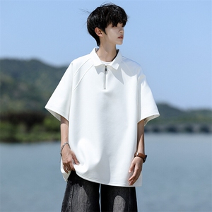 8XL-M半拉链t恤短袖POLO衫男款夏季美式翻领宽松大码半袖DT008P45
