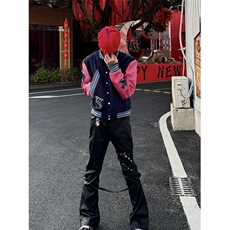 春秋新款情侣粉色袖短款棒球服高街vibe拼接男百搭夹克外套J4111，男装夹克，星座1116A（原606A-3）