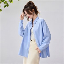 2026春夏新款蓝衬衫女学院风宽松慵懒风叠穿衬衣通勤百搭清新减龄，女装衬衫，艾米