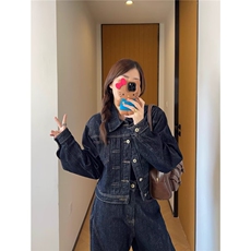 美式牛仔套装宽松显瘦设计感工装上衣外套男女两件套TZ4498-P120，男装休闲套装，星座1008