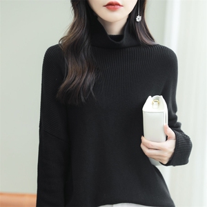 纯棉线加厚高领毛衣女纯色堆堆领长袖打底针织衫保暖全棉内搭上衣图片