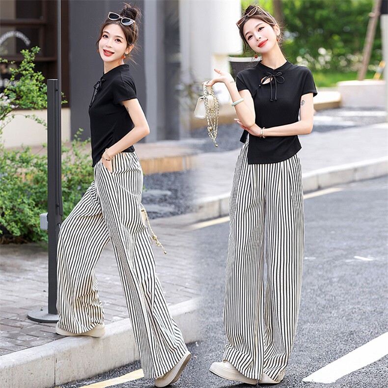 2024夏装新款时尚潮流简约气质优雅复古两件套套装，女装套装/套裙，罗腾