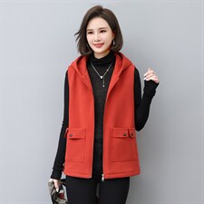 2022年秋季纯色连帽棉常规拉链马夹，女装马甲，依倍林