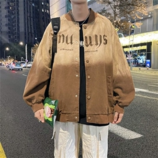 美式复古水洗做旧渐变棒球服高街男潮外套秋冬新款情侣百搭夹克男，男装夹克，星座505-2（原电商A260-1)