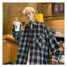 CS322日系黑白格子衬衫男美式复古长袖衬衣设计感潮牌外套，男装衬衫，星座308A-1（原309B-1）