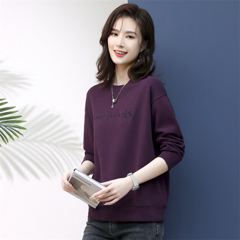 2023年春季新款韩版套头圆领卫衣女长袖春秋刺绣上衣女打底衫棉图片