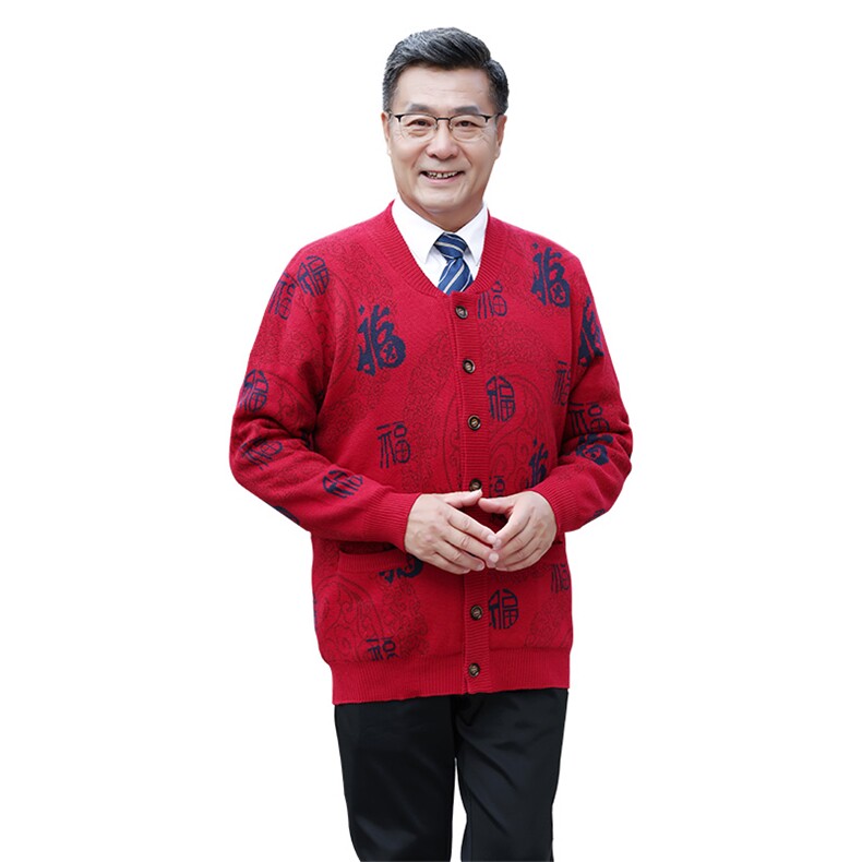 时尚潮流2024年秋冬季新款中老年男女款三色福开衫长袖圆领,女装羊毛衫,衣恋羊绒