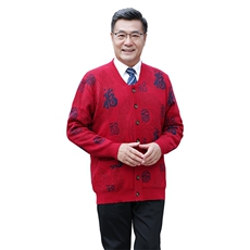 时尚潮流2024年秋冬季新款中老年男女款三色福开衫长袖圆领，女装羊毛衫，衣恋羊绒