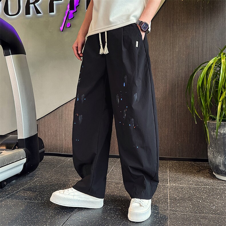 K20511-P78夏季薄款泼墨工艺休闲裤男潮流宽松直筒弯刀裤速干裤,男装休闲裤,电商A368