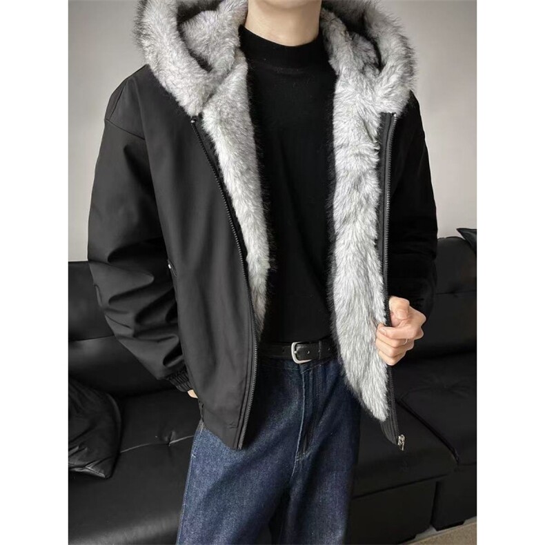 网图美式狼王座山雕毛领棉服男冬季加绒加厚外套棉衣连帽,男装棉衣,电商C307