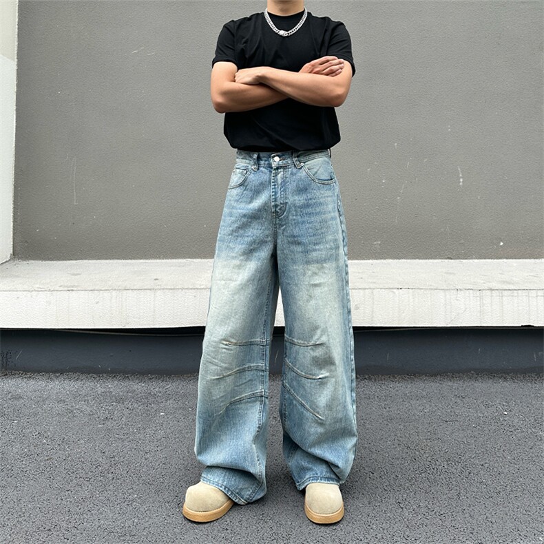 美式复古水洗竹节纹弯刀牛仔裤男显瘦直筒休闲裤NA15-P60，男装牛仔裤，星座208-5