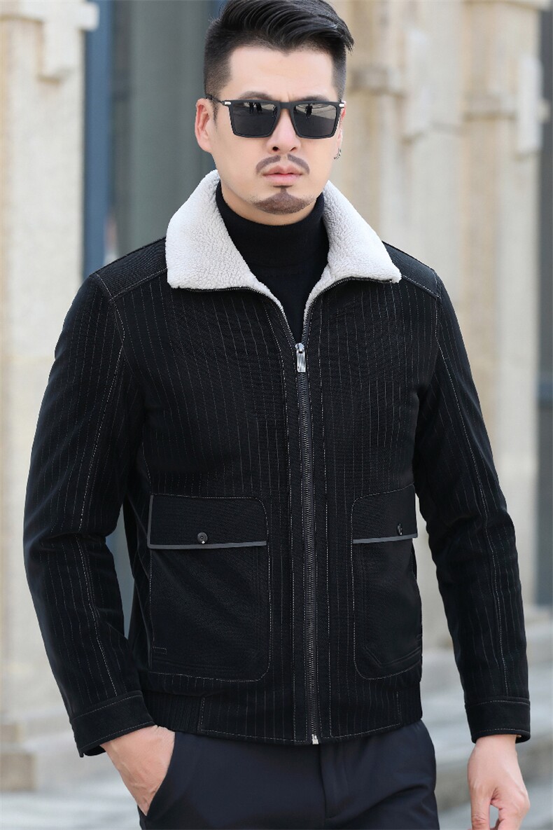 2023冬季新款男士翻领纯色皮羽绒服男装中年商务休闲加厚保暖外套,男装皮衣,电商B212（原钱塘6029）