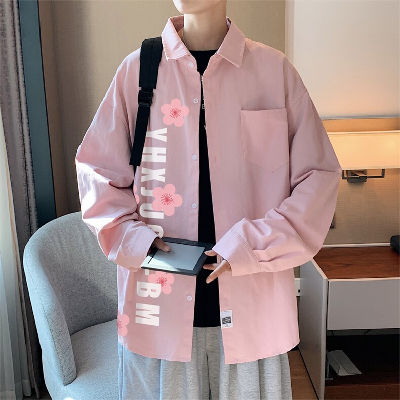 春季长袖衬衫男宽松港风衬衣男外套男CSCS292-P35,男装衬衫,电商B371