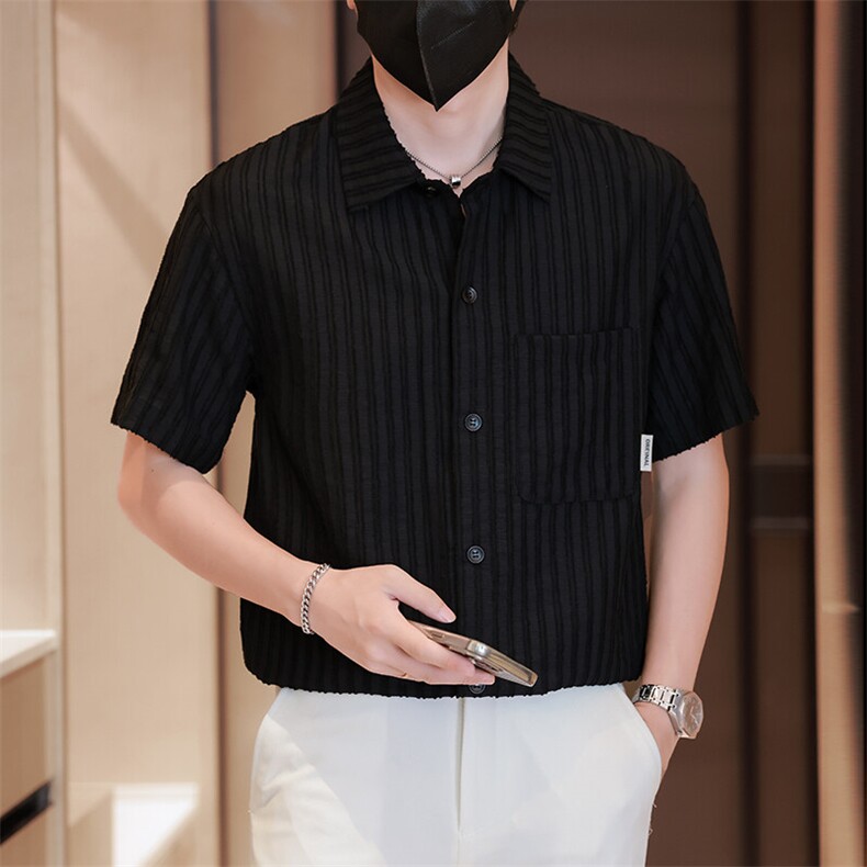 档口大货男士短袖衬衫面料冰丝透气品质衬衣C317-C801-P55图片