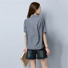 条纹优雅韩版方领套头2021年夏季短袖修身显瘦甜美衬衫，女装衬衫，叶笙衣