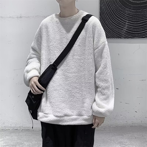 美式街头设计感圆领毛衣男慵懒风休闲羊羔毛针织衫W376P25图片