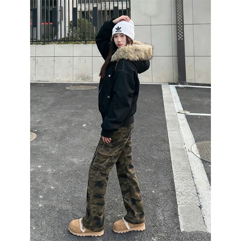 现货重磅boxy短款棉衣座山雕大毛毛领男女棉服水洗工装厚外套,男装棉衣,电商A486