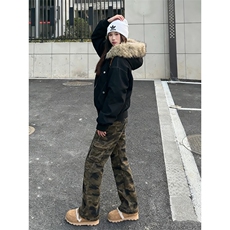 现货重磅boxy短款棉衣座山雕大毛毛领男女棉服水洗工装厚外套，男装棉衣，电商A486