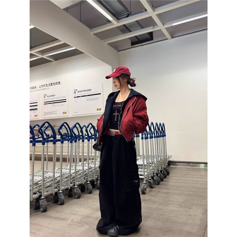 美式复古辣妹休闲裤女2025秋季新款宽松显瘦百搭直筒阔腿运动裤潮,女装休闲裤,星座1210-1