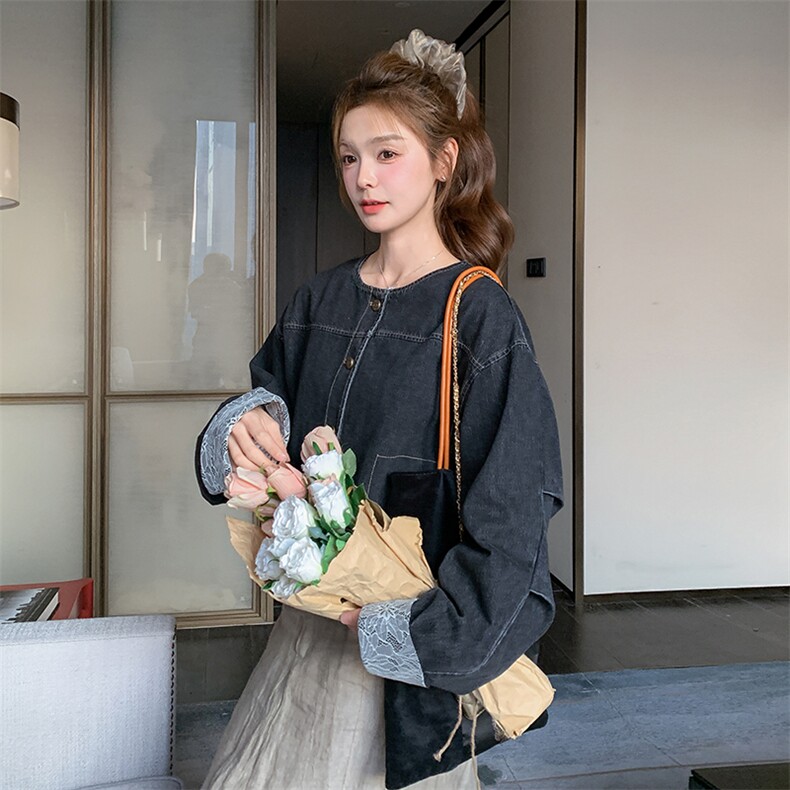 蕾丝拼接短款牛仔外套女春秋2025新款小个子夹克上衣流行爆款气质,女装短外套,2C087