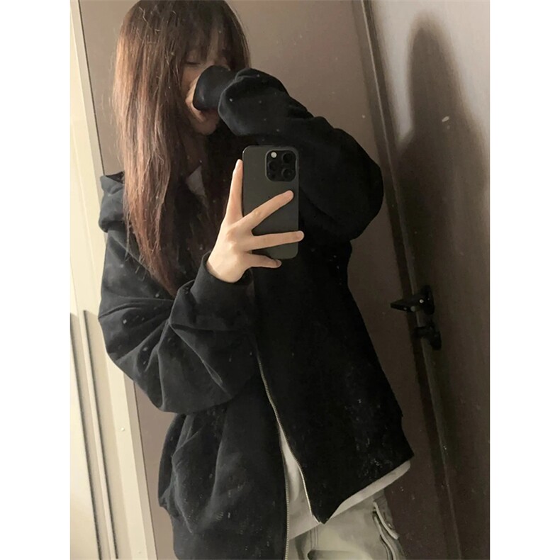 抖音得物品质二开26春装美式高街双头双拉链卫衣开衫外套W74,女装短外套,电商A486-1