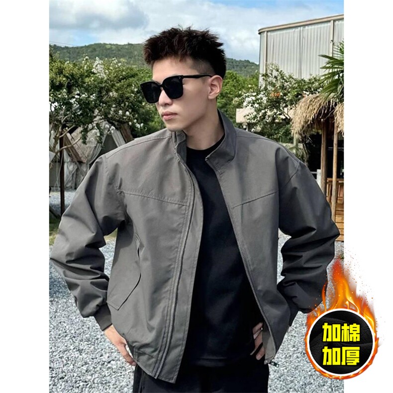 现货秋冬季美拉德立领飞行立领夹克boxy廓形棉衣高街加厚加棉外套，男装夹克，电商A443