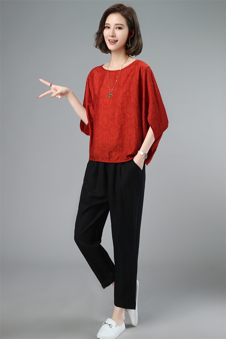 时尚套装女宽松夏季新品休闲减龄两件套气质蝙蝠衫，,女装套装/套裙,涵誉