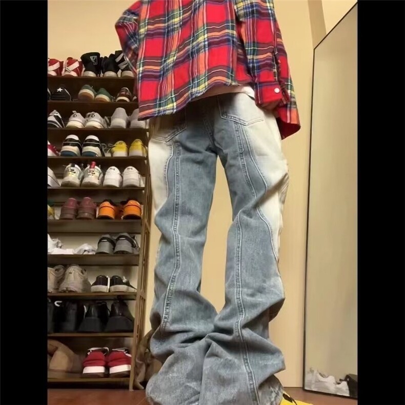 美式复古工装牛仔裤男春秋直筒vibe高街微喇cleanfit裤子痞帅潮牌,男装牛仔裤,星座506A