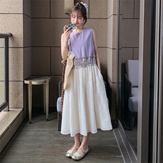 设计感拼接无袖连衣裙女2025夏季新款韩系甜美宽松小个子背心裙潮，女装连衣裙，浙宝305