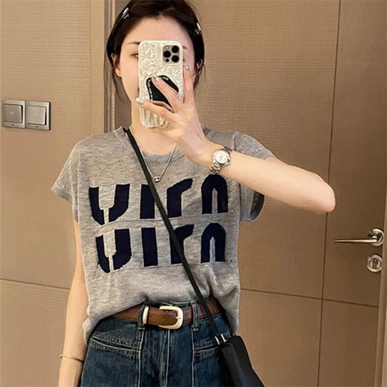 t恤女短袖2025夏季新款大码显瘦设计感小众短款圆领上衣,女装T恤,斯美雅安迪绒