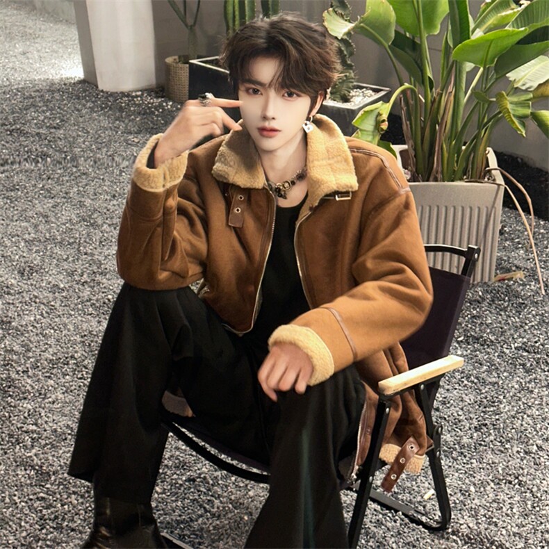 羊羔毛立领棉衣外套男冬季机车棉服加厚保暖麂皮绒1525-P98,男装棉衣,星座910-5