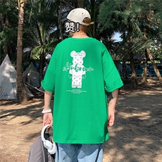 1港风小熊印花休闲情侣日系潮大码M-5XL短袖T恤男DT7736P25控38，男装T恤，星座226-2
