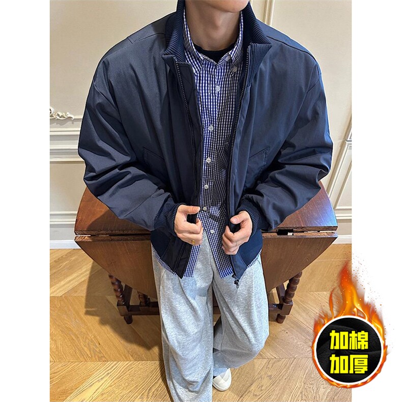现货冬季美拉德立领飞行夹克廓形高街棒球服加棉加厚棉衣外套,男装夹克,电商A443