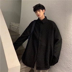 C82-P40 华夫格长袖衬衫男ins港风痞帅衬衣外套男宽松潮流休闲图片