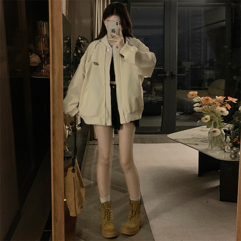 A347-P100铁标拉链设计感小众飞行服夹克外套棒球服工装上衣情侣,男装夹克,星座911