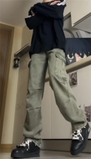 美式机能伞兵日系宽松阔腿多口袋牛仔裤潮直筒褶皱工装裤GJ203P60，男装牛仔裤，电商D256A(原A064A)