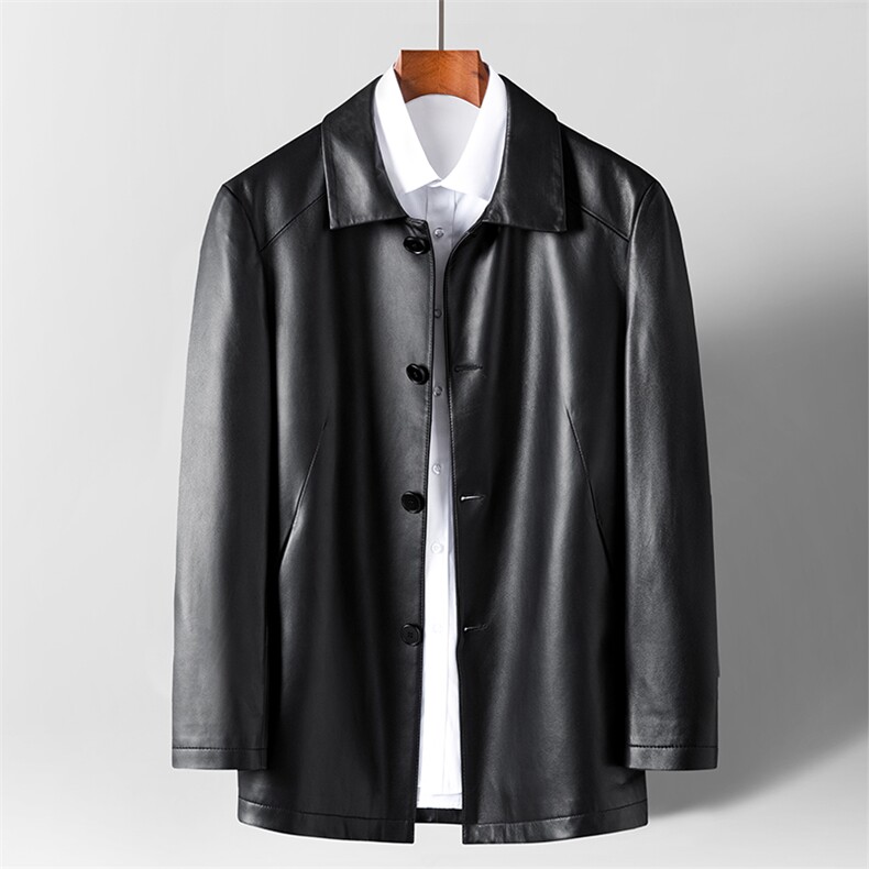 DLSN99199新款2021皮衣男头层绵羊皮中长款翻领皮风衣P900，男装皮衣，电商B360