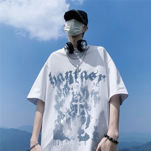 港风23夏季时尚字母印花百搭流苏圆领水洗短袖T恤DT6340P45控68图片