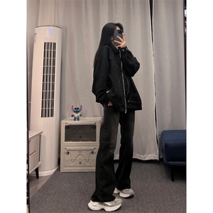 美式hiphop牛仔裤修身直筒微喇叭裤图片