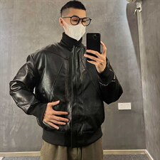 抖音得物高品质美式高街复古老钱风PU皮夹克外套男女短款机车皮衣，男装夹克，电商A486