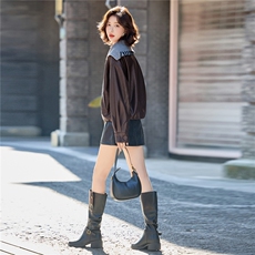 设计感针织披肩领拼接皮衣外套女2025秋季新款超好看pu皮夹克上衣，女装皮衣，1C078