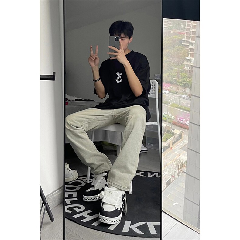 B221美式ins高街小众百搭纯色微喇牛仔裤LK22087-P55控78,男装牛仔裤,电商B221