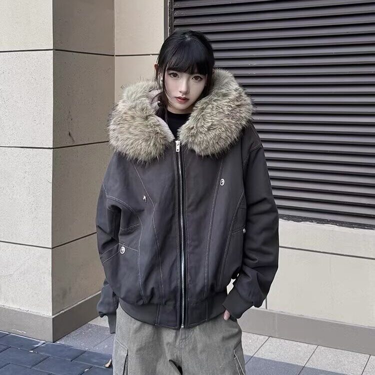 美式复古做旧座山雕加厚棉服男女宽松解构磨毛高级感毛领外套,男装棉衣,星座302B
