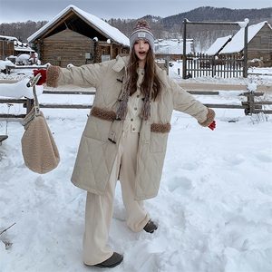 中长款羊羔毛拼接90羽绒服1863P360控548图片