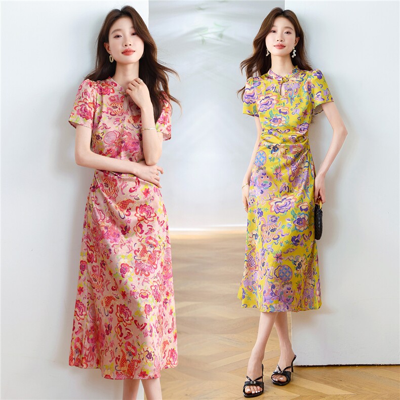 慕未家J夏装新款立领打褶中长上衣松紧腰短裤时尚国风熹58298,女装连衣裙,布芭啦