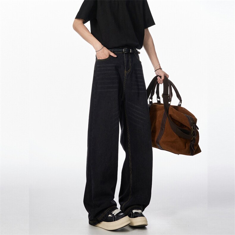 现货~~半松紧腰春季美式做旧复古水洗宽松牛仔裤5BK560-P55控78，男装牛仔裤，星座515