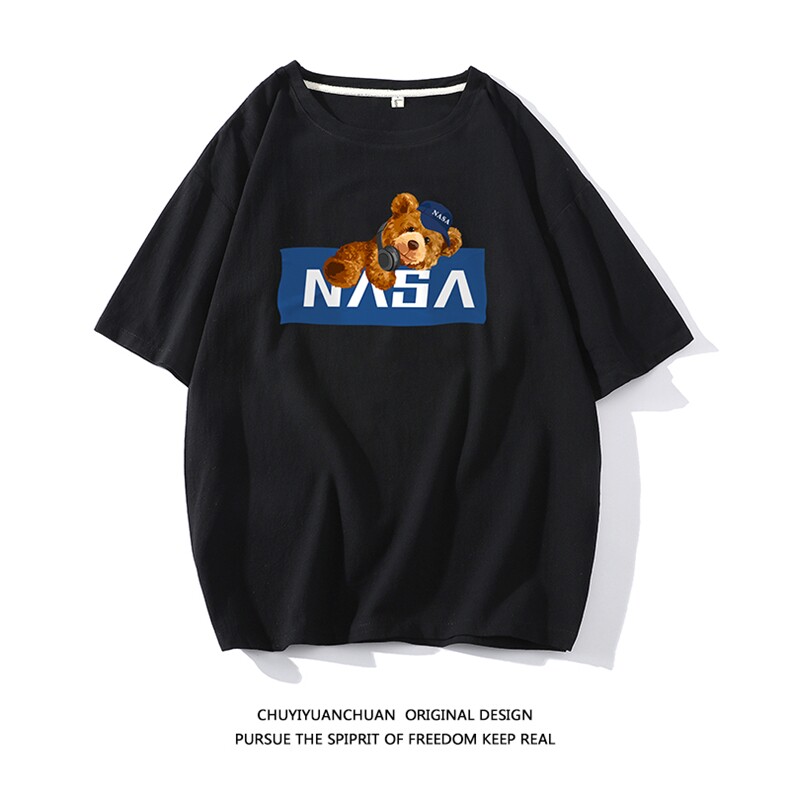 NASA亚麻短袖t恤男大码五分袖男宽松七分袖白底YT26247-P30,男装T恤,电商A040A